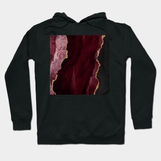 Watercolor Agate in Burgundy Wine and Turquoise with Glitter Veins Hoodie